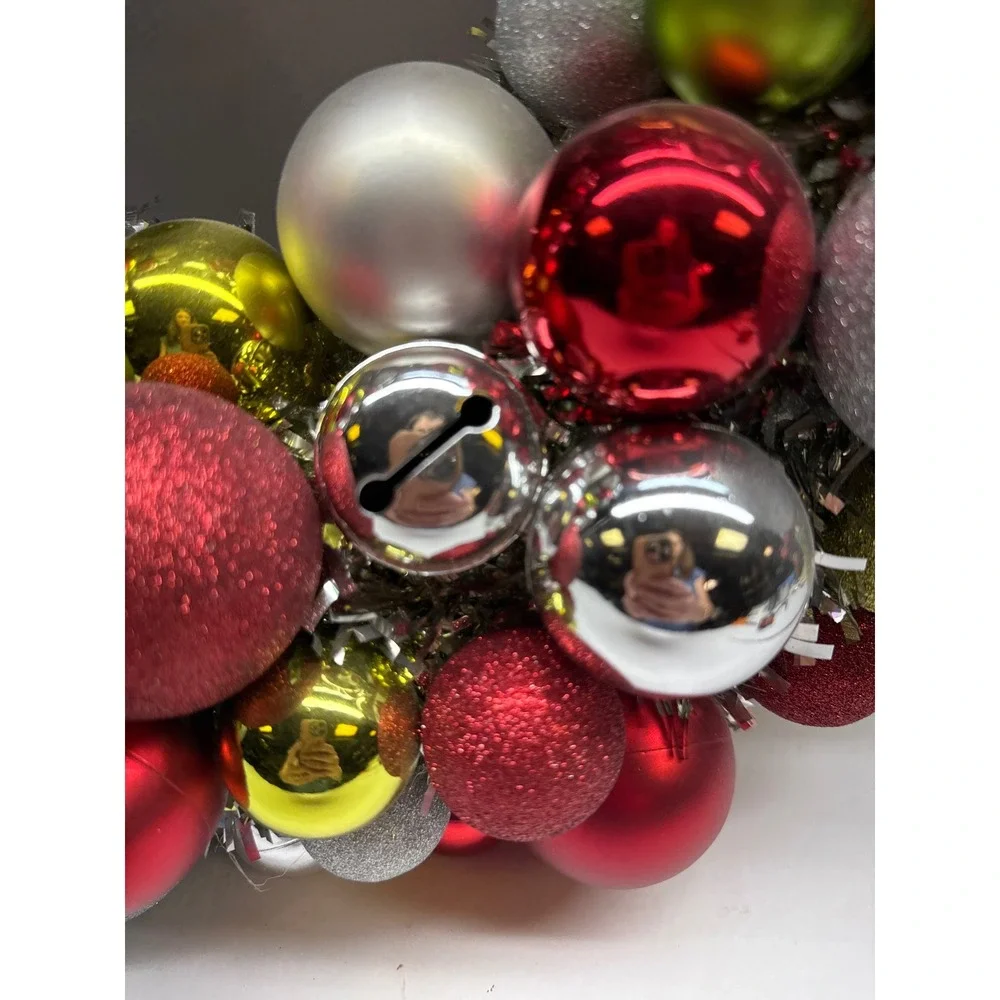 Christmas Ornament Wreath Red Green Silver Gold Baubles Jingle Bells 20 Inch